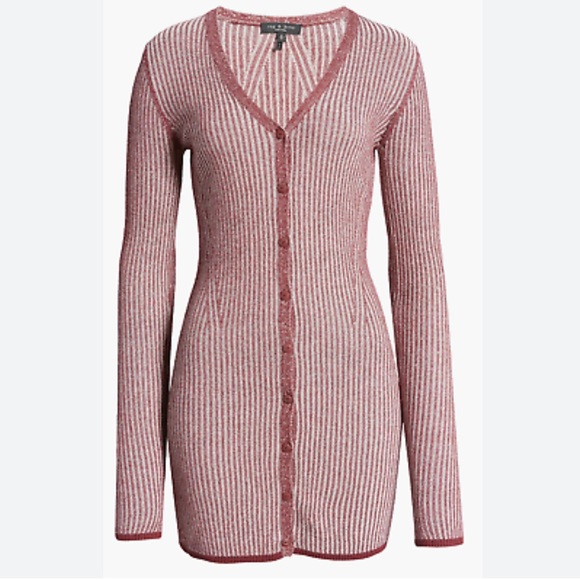 NWOT RAG & BONE Alexis Long Sleeve Rib Knit V-Neck Sweater Mini Dress - Picture 3 of 13